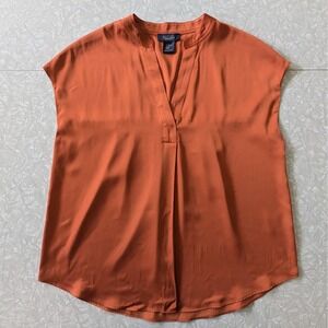 Rachel Roy Burnt Orange V-Neck Pleated Sleeveless Blouse XS